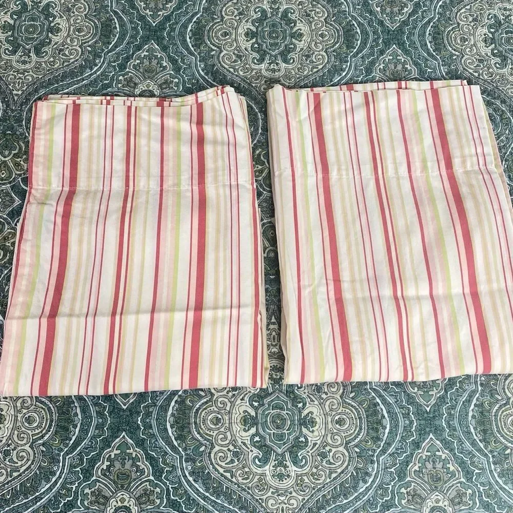 Martha Stewart Cream Pillow Shams with Pink and Green Stripe